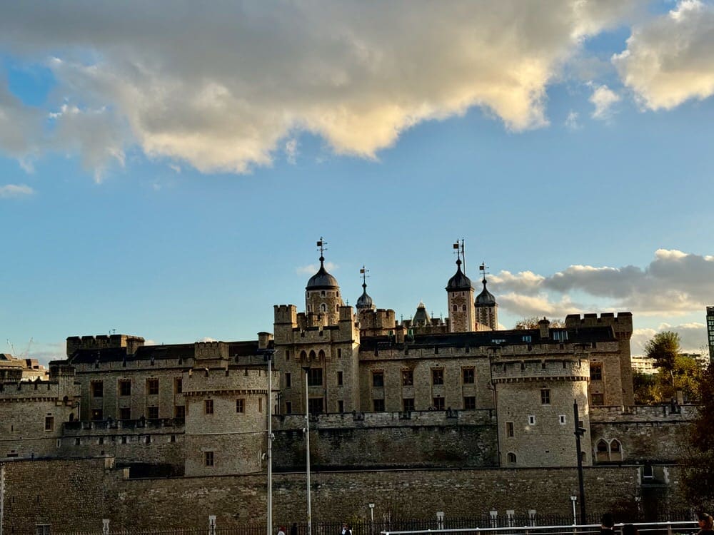 Tower of London as seen from Tower Hill Tube Station at dusk
