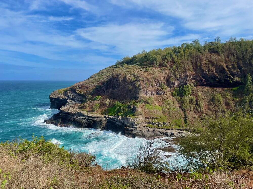 Cliff on Kauai with birds circle around the ocean