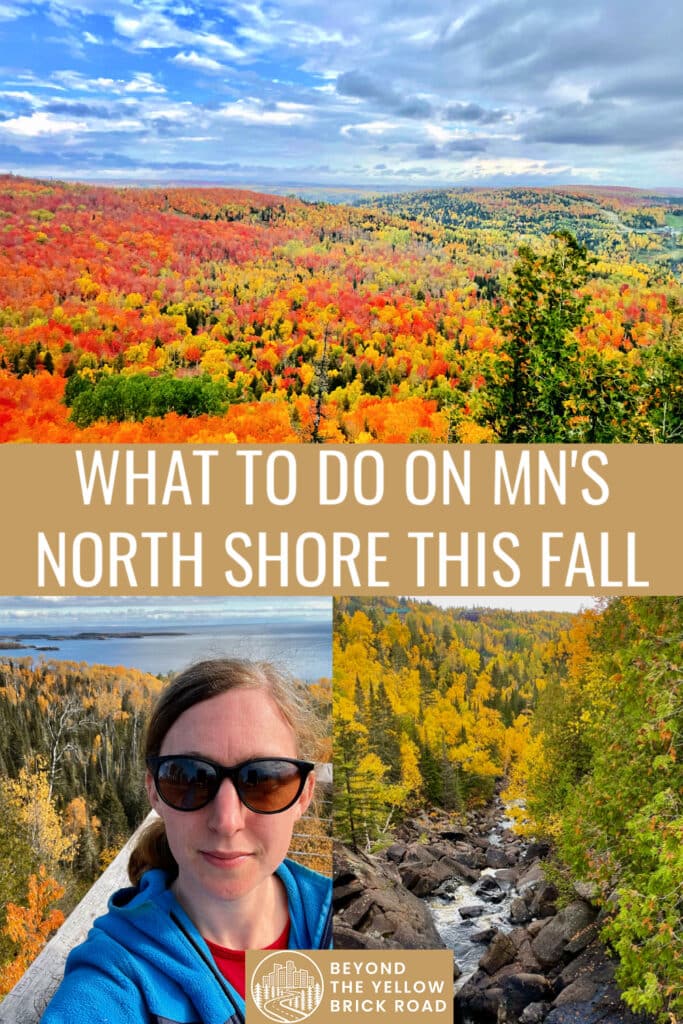 Photo collage of photos taken along Minnesota's North Shore in autumn. Text overlay reads "What to do on MN's North Shore This Fall."