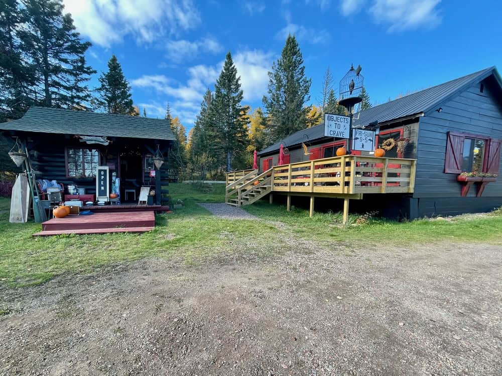 Two small gift shop buildings in rural Minnesota