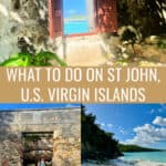 Photo collage of images from St John USVI including beach photos and rum distillery ruins