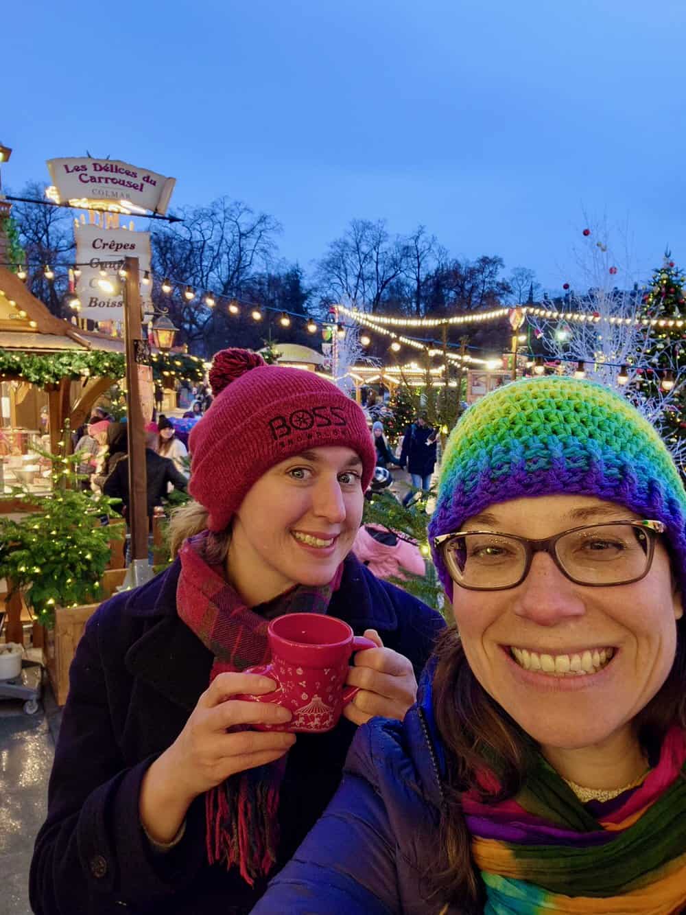Selfie of two women in a French Christmas market
