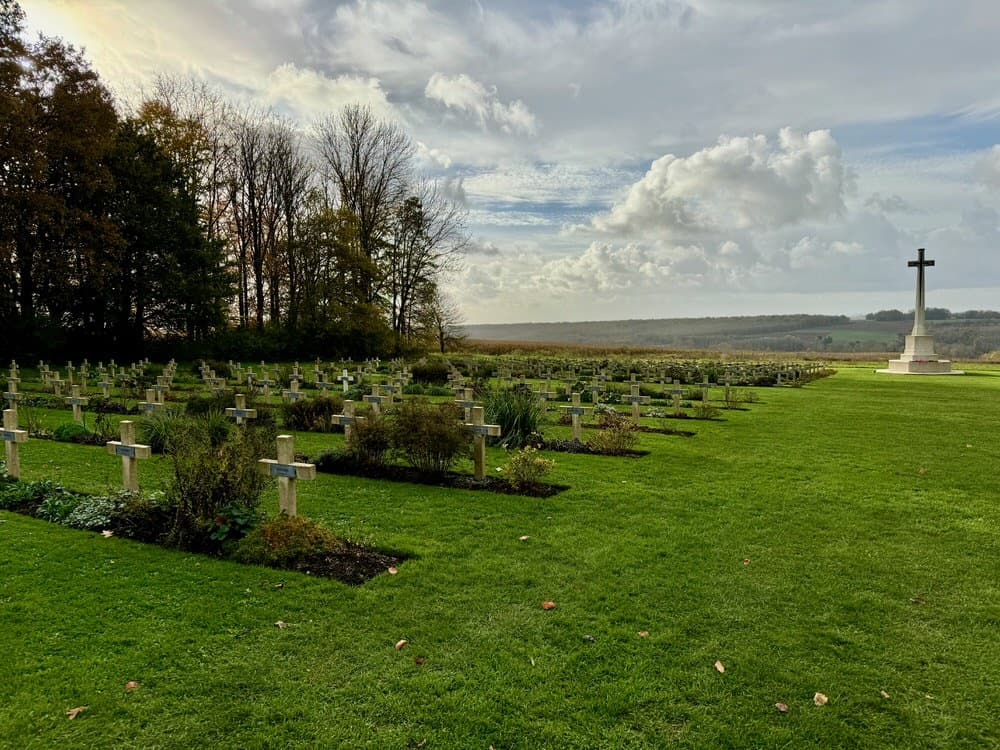 Graves on a pastoral hill in northeastern France near the Somme River