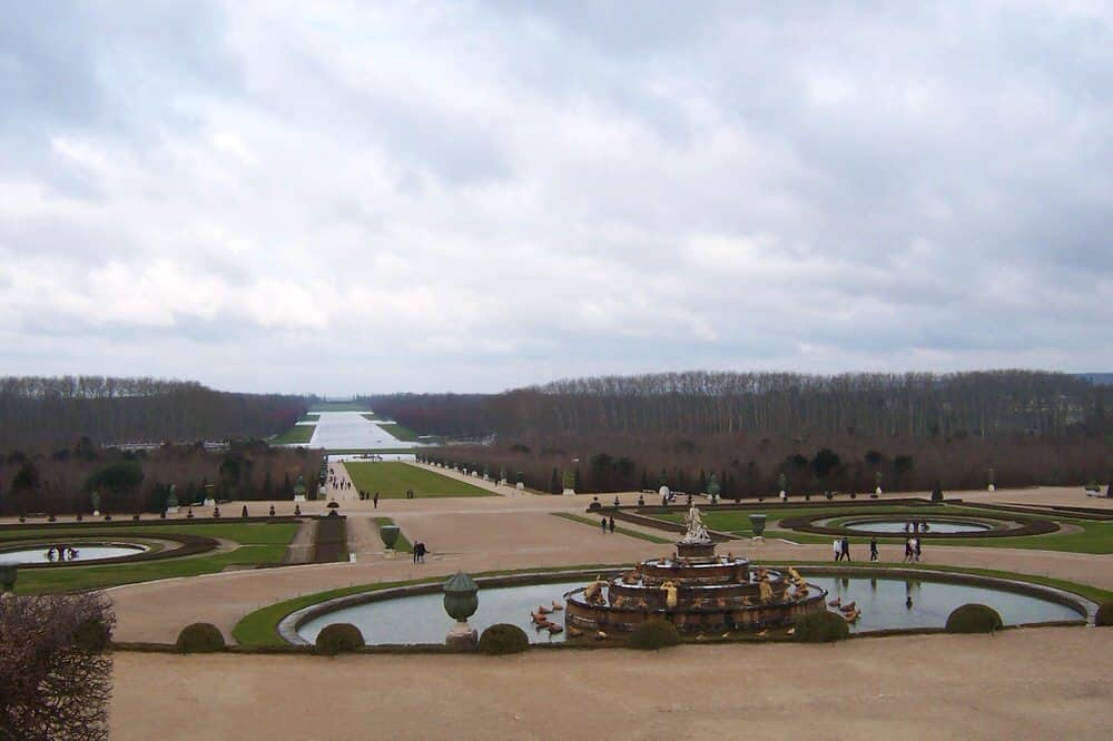 Looking out across the Versailles gardens fountains and water features