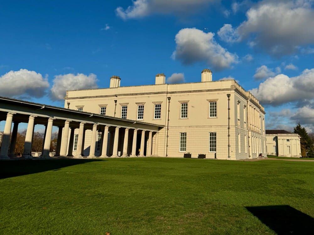 A white exterior of a 17th century royal residence in Greenwich London