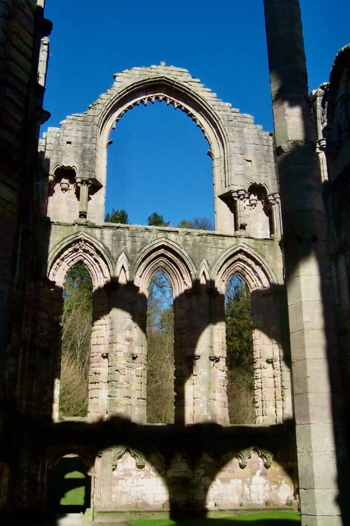 Empty window frames in Fountains Abbey ruins