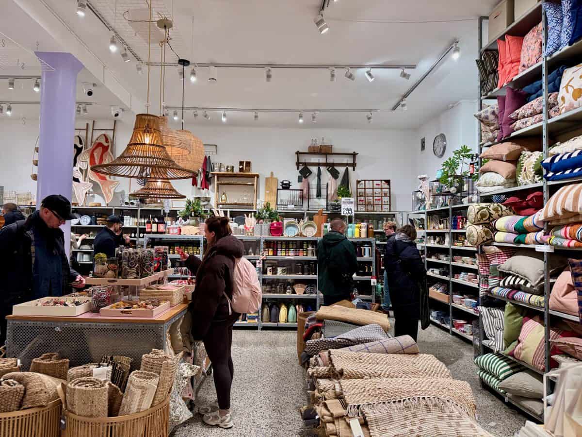 Shoppers look through various home goods at a popular Copenhagen shop