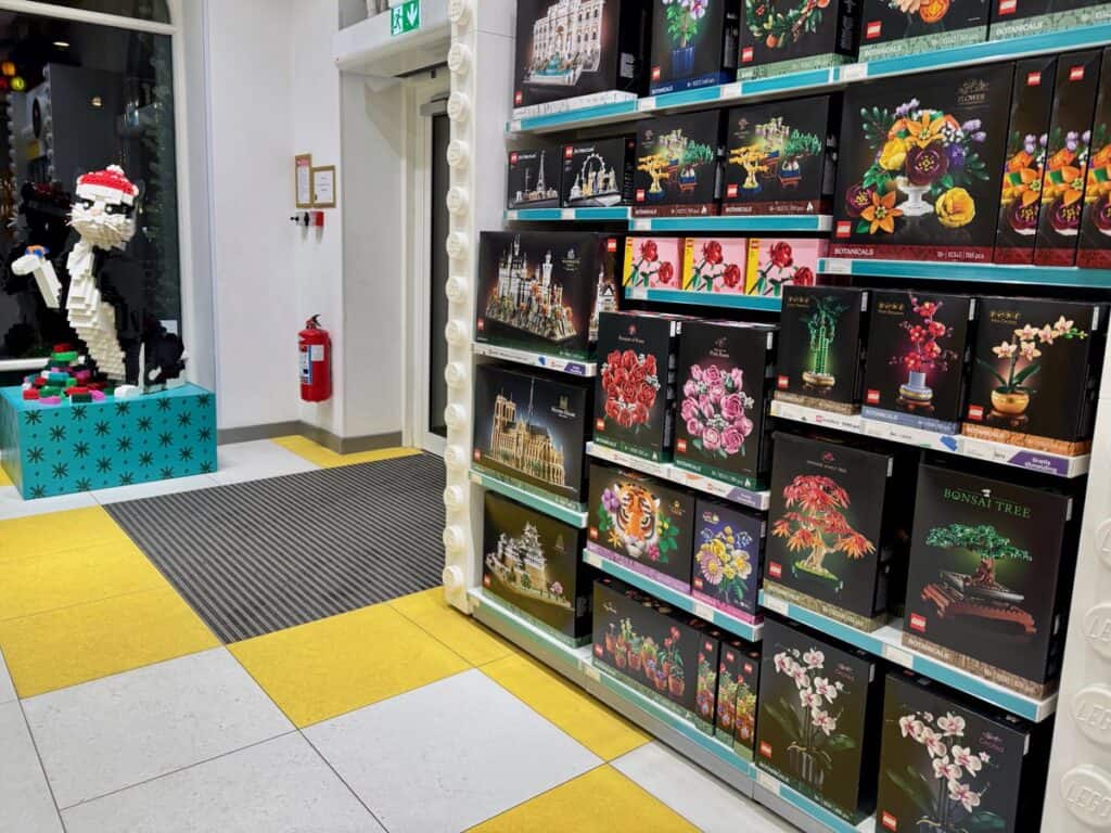 A display of adult LEGO sets in a Copenhagen LEGO store.