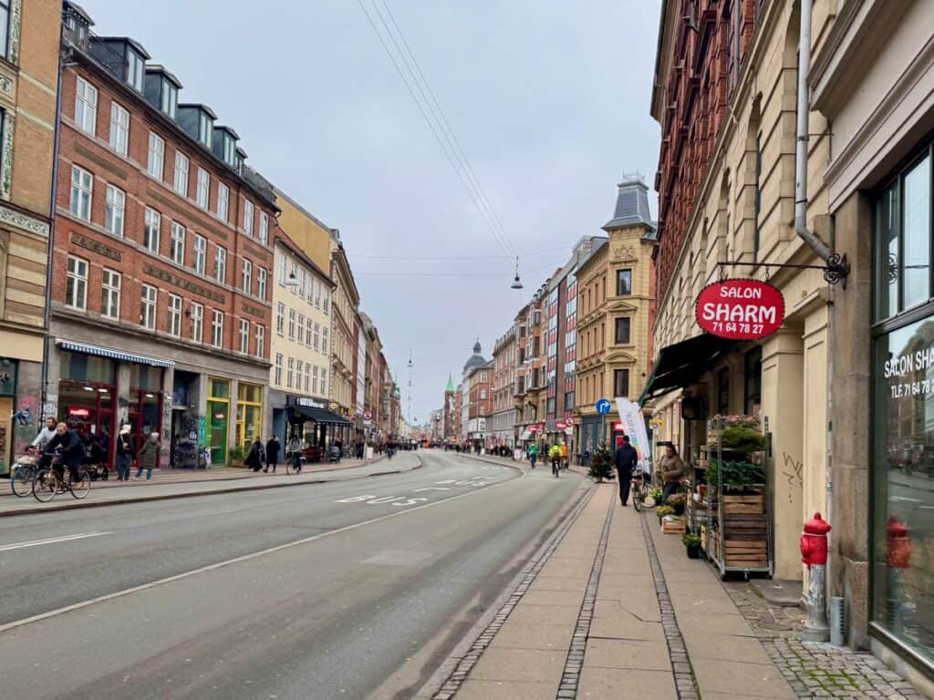 Looking down a shopping street in Norrebro neighborhood