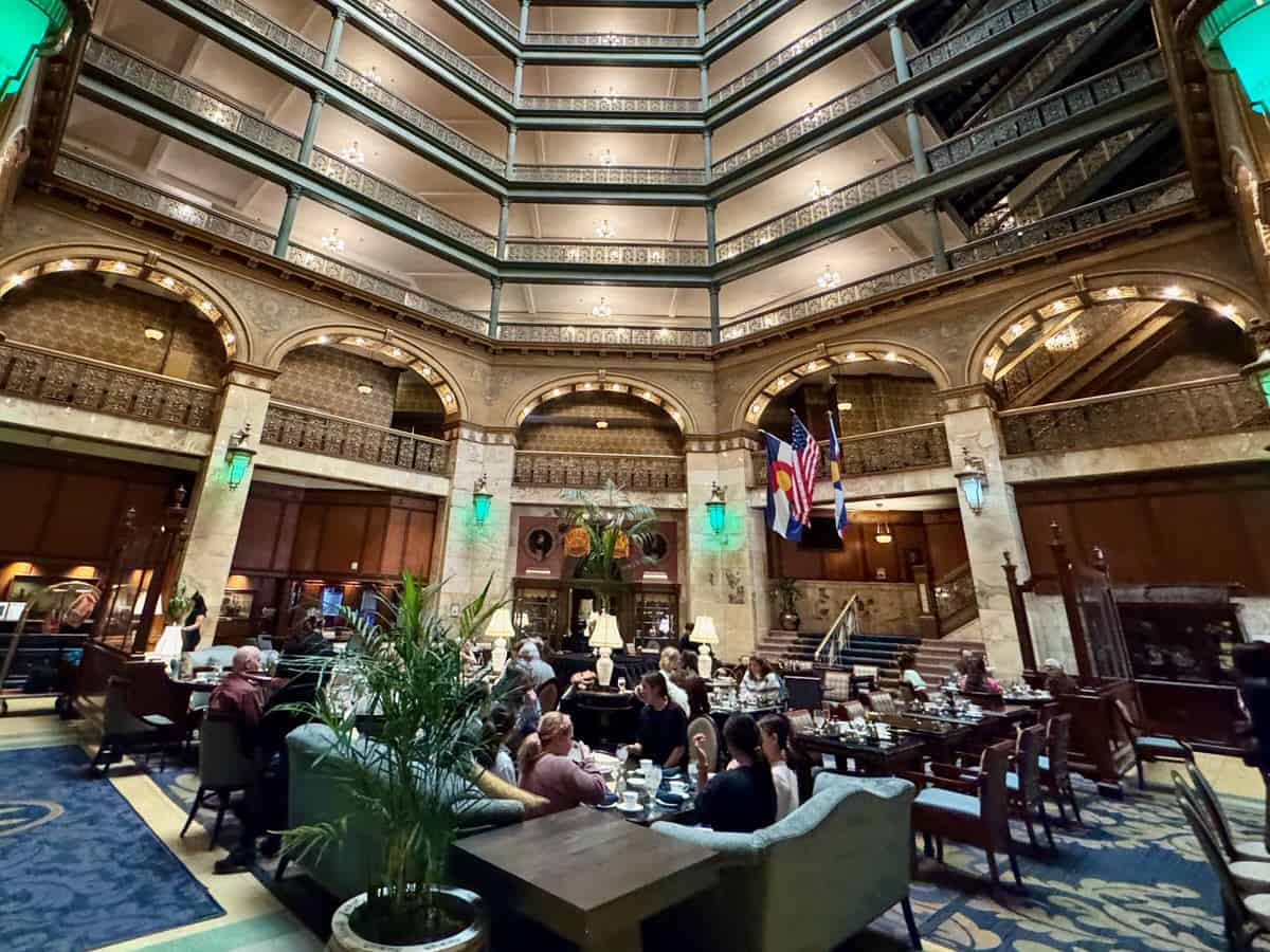 Guests at Brown Palace Hotel in downtown Denver at afternoon tea