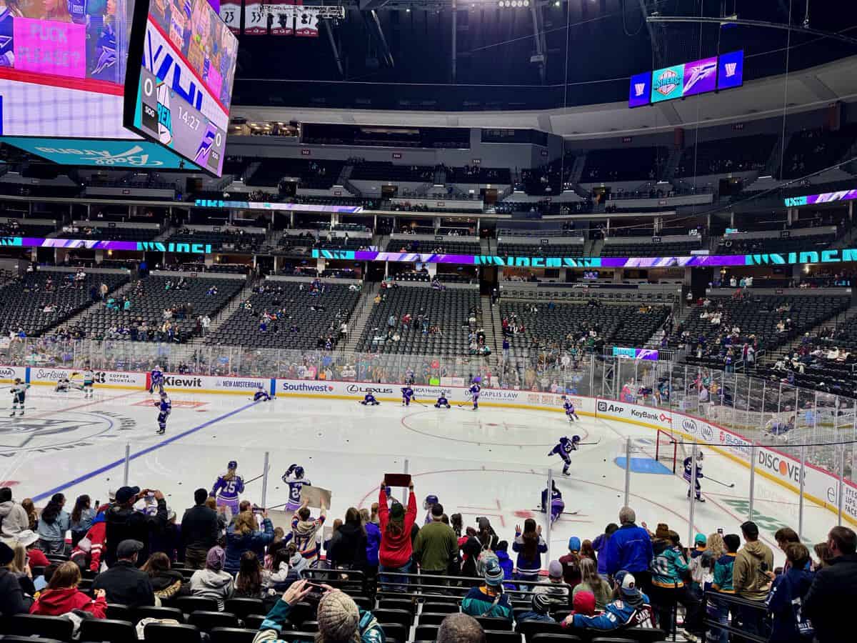 Minnesota Frost and New York Sirens warm up in Ball Arena March 15 2026