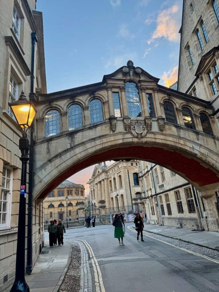 Decorative bridge connecting two colleges in central Oxford